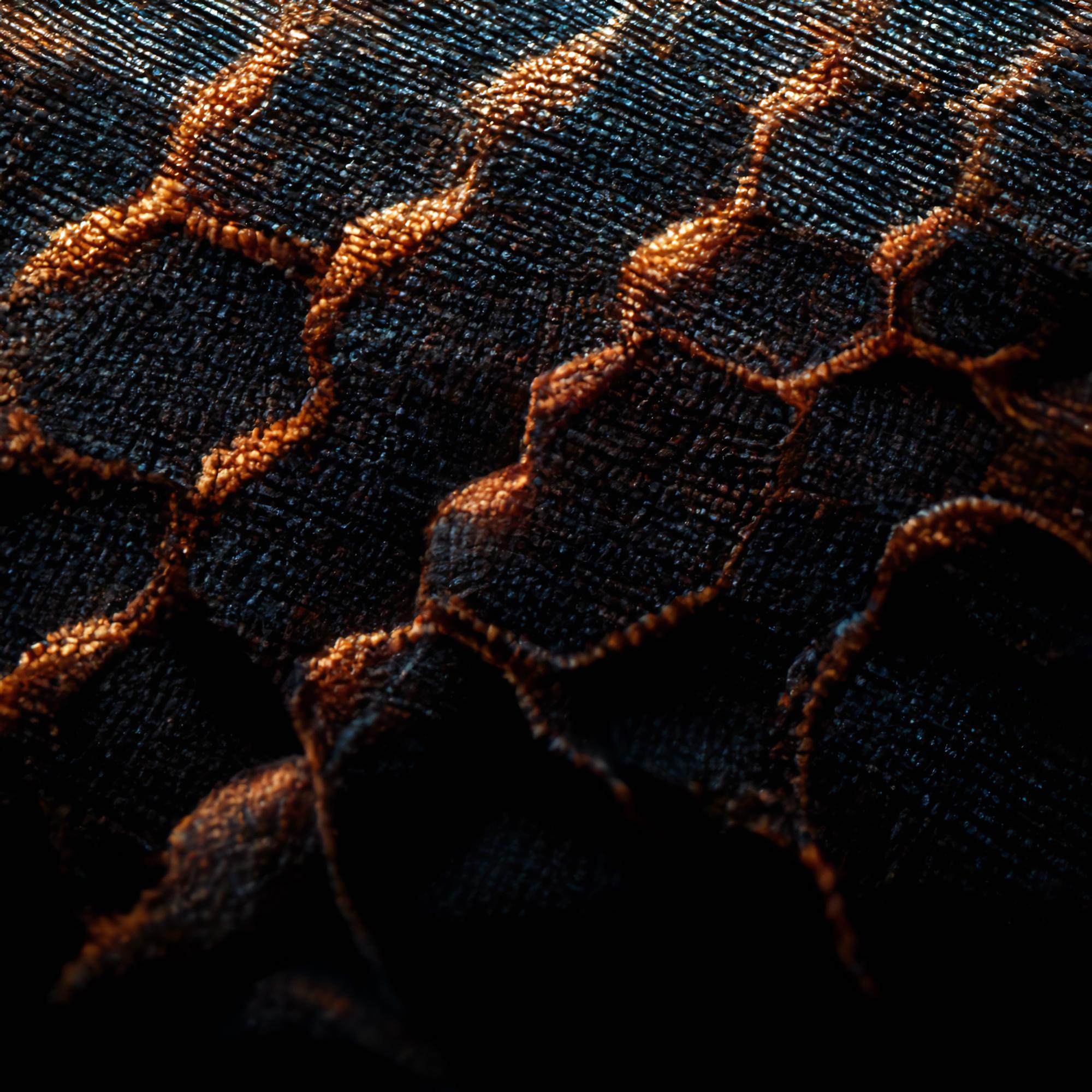 Detail: metallic thread on dark fabric